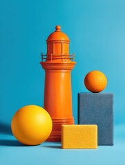 Leinwandbilder - Minimalist Maritime Design Vibrant Geometric Lighthouse Composition Exploring Color, Form, and Spatial Dynamics in Contemporary Visual Storytelling