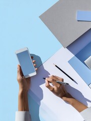 Poster - Dynamic Digital Workspace Minimalist Productivity Snapshot with Smartphone and Workspace Tools - Empowering Gen Z Professional Content Creation