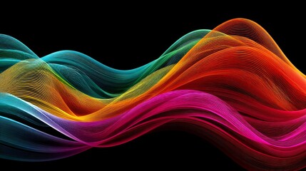 Poster - Vibrant Wave Abstract 001 - Dynamic, colorful wave forms symbolize energy, fluidity, technology, growth, and creativity. Abstract design ideal for backgrounds or design elements