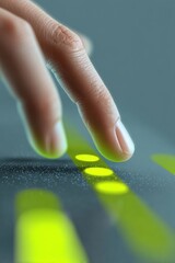 Fototapete - Dynamic Digital Interface Exploration Minimalist Hand Touching Luminescent Touchpoints - Futuristic UX Design Showcasing Interactive Technology and Innovative User Experience