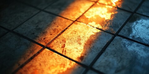 Aufkleber - Cinematic Urban Textures Golden Firelight Illuminating Industrial Grid Surfaces - Moody Architectural Capturing Atmospheric Urban Decay Moments