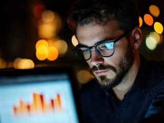 Poster - Late-Night Data Intelligence Immersive Digital Workspace Visualization of Next-Gen Professional Analytics with Minimalist Tech Aesthetic for Millennial Entrepreneurs