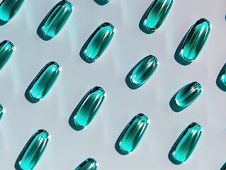 Leinwandbilder - Futuristic Nootropic Wellness Translucent Teal Cognitive Enhancement Capsules Showcasing Precision Performance and Digital Health Innovation