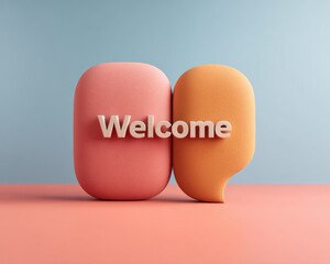 Fototapete - Minimalist Communication Design Soft-Gradient Speech Bubble Branding with Welcome Typography for Modern Hospitality and Digital Engagement