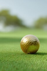 Aufkleber - Minimalist Golf Luxury Golden Tournament Ball on Pristine Green, Capturing Precision Performance and Tranquil Sporting Elegance in High-Definition Landscape