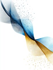 Poster - Abstract Golden Blue Wave Engraving Sketch - Elegant flowing lines, gold and blue hues, abstract design, symbolizing movement, fluidity, energy, harmony, and luxury