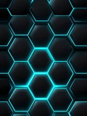 Poster - Abstract Hexagon Pattern Background - Glowing teal lines illuminate a dark hexagon grid, creating a modern and technological abstract background