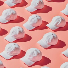 Leinwandbilder - Minimalist Sports Branding Contemporary White Baseball Caps in Geometric Pop Art Layout - Urban Fashion Merchandising and Creative Product