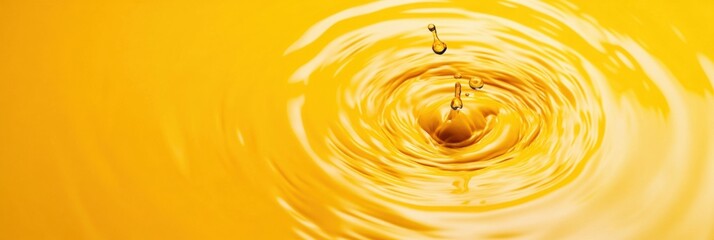 Poster - Liquid Dynamics Visualization Vibrant Yellow Water Droplet Impact Revealing Mesmerizing Concentric Ripple Patterns - Scientific Design and Creative Motion Graphics Content