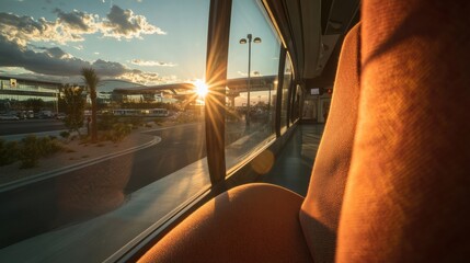 Poster - Golden Hour Transit Immersive Urban Mobility Experience Showcasing Sustainable Transportation Design with Warm Sunset Lighting and Modern Infrastructure