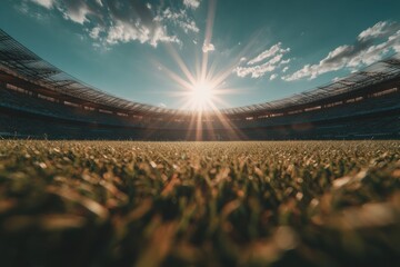 Poster - Epic Sports Architectures Immersive Rugby Stadium Panorama with Sunburst - Next-Gen Venue Design Showcasing Premium Athletic Infrastructure and Experiential Marketing Potential