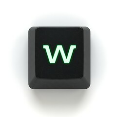 Fototapete - Close-up of a single worn black keyboard key with a glowing green W