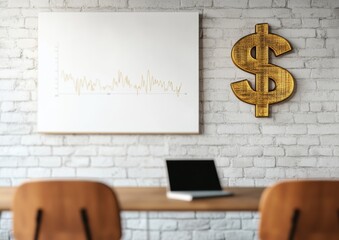 Aufkleber - Minimalist Financial Strategy Hub Sleek Urban Workspace Visualizing Modern Economic Performance with Golden Branding and Digital Productivity Tools
