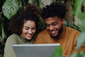 Poster - Digital Jubilee Millennial Couples Shared Success in Biophilic Home Office - Gen Z Financial Empowerment and Collaborative Tech Triumph