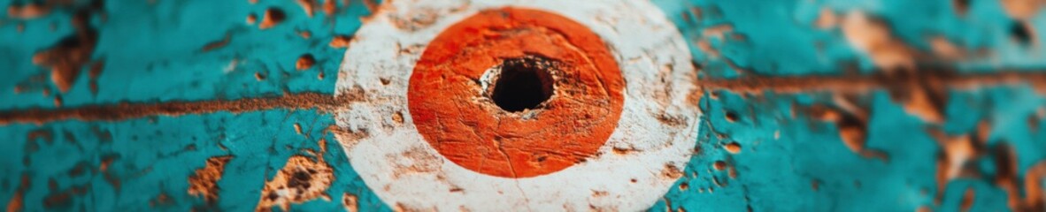 Poster - Precision Performance Art Minimalist Archery Target Close-Up in Vibrant Teal and Orange - Pro Athletic Branding and Competitive Sports Innovation