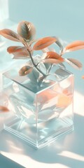 Aufkleber - Minimalist Hydroponic Design Translucent Glass Vessel with Soft Pastel Botanical Elements - Sustainable Urban Plant Cultivation and Modern Interior Styling