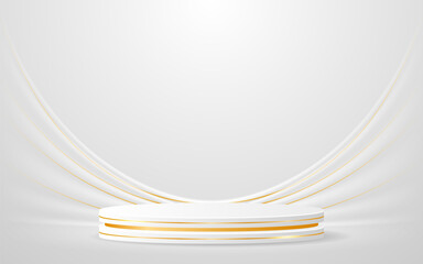 Aufkleber - White podium with elegant gold lines for the best awards or product display. stage or podium. vector illustration	