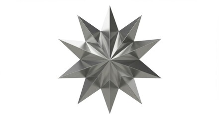 Poster - Isolated shiny silver star with multiple points on a plain white background studio shot design element