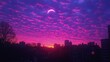 © Bassmallah - Here's a  and keyword list for your stock photo.. Vibrant purple sunset cityscape with partial solar eclipse.