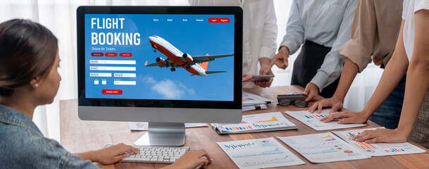 Poster - Online flight booking website provide brisk reservation system . Travel technology concept .