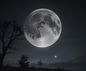 Wall Mural - low-hanging full moon casts eerie glow on dark, starless sky, night photography, nocturne, weather