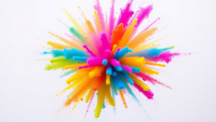 Poster - Explosion of vibrant colors radiating outwards on a clean white background in a dynamic display created with generated ai