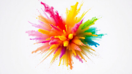 Poster - Colorful explosion of powder paint creating a vibrant burst against a stark white background design element created with generated ai