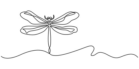 Fototapete - Continuous one Line Drawing of Dragonfly, Dragonfly continuous one line art drawing of outline. vector illustration, Insect animal themes in simple linear style vector design concept. Dragonfly insect