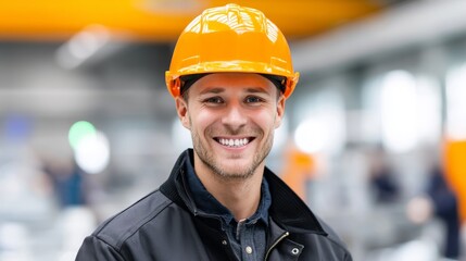 Poster - happy young factory technician - a cheerful young man, a skilled technician, smiles confidently in a