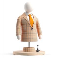 Poster - 3D rendered mannequin displaying a light beige and orange plaid suit.