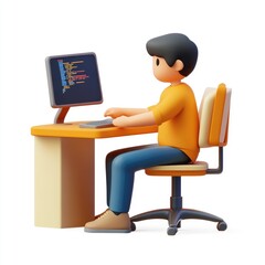 Poster - 3d illustration of a person coding on a computer.