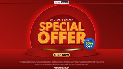 Poster - Special offer end of season sale editable 3d vector text effect. Bold typography vector design template for special offer, discount, and advertising poster.