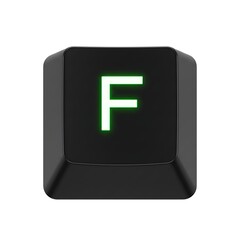 Fototapete - Single Black Keyboard Key with Green Illuminated Letter F