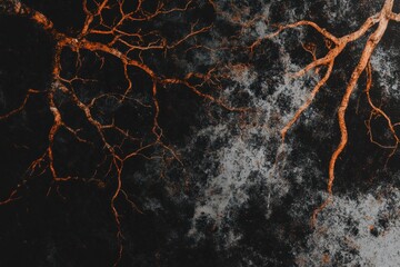 Poster - Abstract orange veins on dark gray texture creating a dramatic visual depth and artistic composition for backgrounds and designs with a modern and striking aesthetic