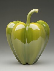 Poster - Captivating close up of a glossy green bell pepper showcasing its smooth texture vibrant color and unique shape on a neutral background in a studio setting