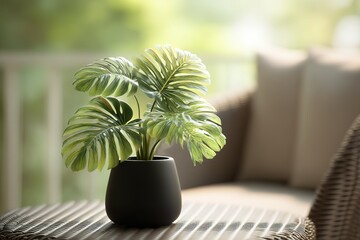 Poster - Indoor plant arrangement in a cozy setting with natural light near a comfortable chair
