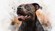 © Jason Yoder - Happy dark brown pitbull in watercolor