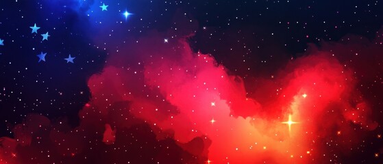Poster - Cosmic Symphony Captivating Nebula of Red and Blue Hues with Sparkling Stars a Celestial Tapestry of Color and Light Abstract Space Art Background