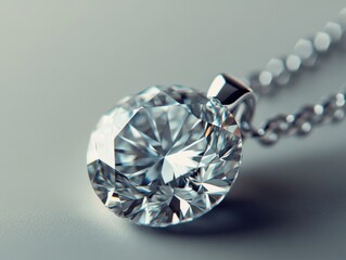 Poster - Captivating diamond pendant necklace on a delicate silver chain shimmering with light and luxury elegant jewelry close up shot with soft focus and neutral background