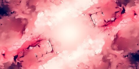 Poster - Abstract painting featuring a symmetrical design with pink and white cloud like patterns