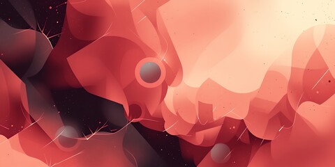 Poster - Abstract art with red and pink hues featuring circles and flowing shapes in a dynamic design
