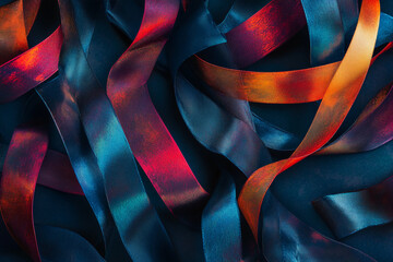 Aufkleber - Abstract image of interwoven blue and red ribbons, creating a dynamic, textured pattern. Symbolizes movement, energy, and vibrant design, suitable for various artistic applications.