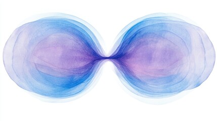 Poster - Artistic watercolor painting featuring blended hues of blue and purple creating a symmetrical abstract design on a clean white background evoking calmness and creativity