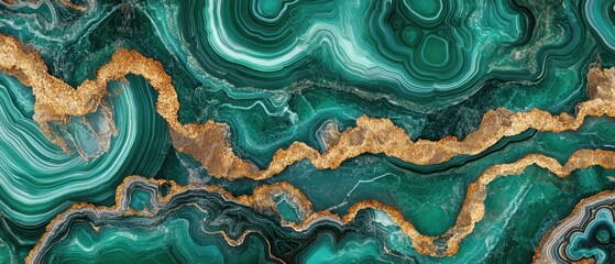 Poster - Emerald green stone with golden veins texture background for luxurious interior design and decorative art with fluid and natural pattern creating elegant and opulent visual