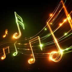 Poster - Luminous musical notes dance across a dark background creating a vibrant and energetic composition with a modern and artistic flair perfect for music themed projects