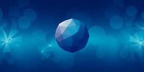 Poster - Low poly blue sphere floating against a blurred blue background with light effects