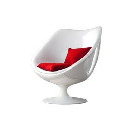 Aufkleber - Chic Tulip armchair in pure white plastic and red cushion isolated on a empty plain background