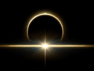 Poster - Golden eclipse with radiant light beams on a black backdrop creating a celestial and luxurious atmosphere with a modern and elegant visual style