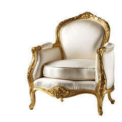 Poster - French Louis XV armchair in cream silk with golden carved frame isolated on a empty plain background