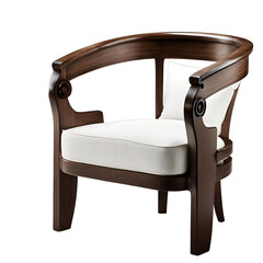 Aufkleber - Greek Klismos armchair replica in dark walnut and white linen isolated on a empty plain background